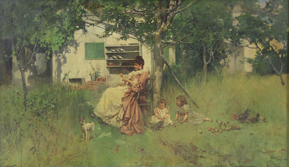 Appraisal: LEON MORAN AMERICAN - Oil on Canvas Woman With Children