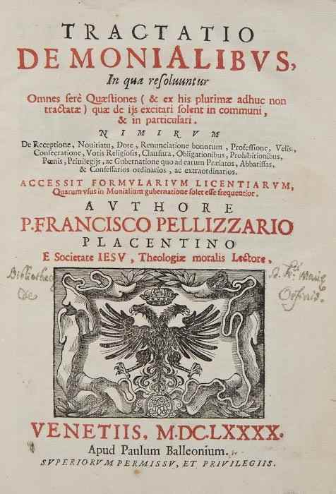 Appraisal: Pellizzaro Francisco Tractatio de Monialibus half-title title in red and