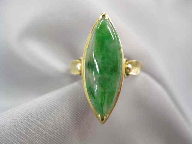 Appraisal: Jade Ring marquise shape mottled green '' x '' k