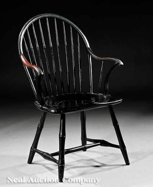 Appraisal: An American Black and Green Painted Windsor Chair early th