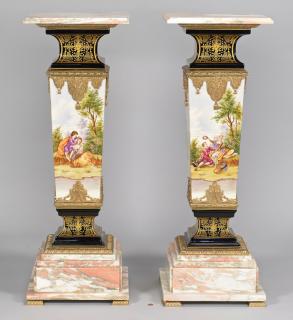 Appraisal: Pr Sevres Style Porcelain Pedestals w Marble Pair Sevres style