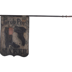 Appraisal: A Painted Metal Jacob Pees Shoe Maker Double-Sided Sign St