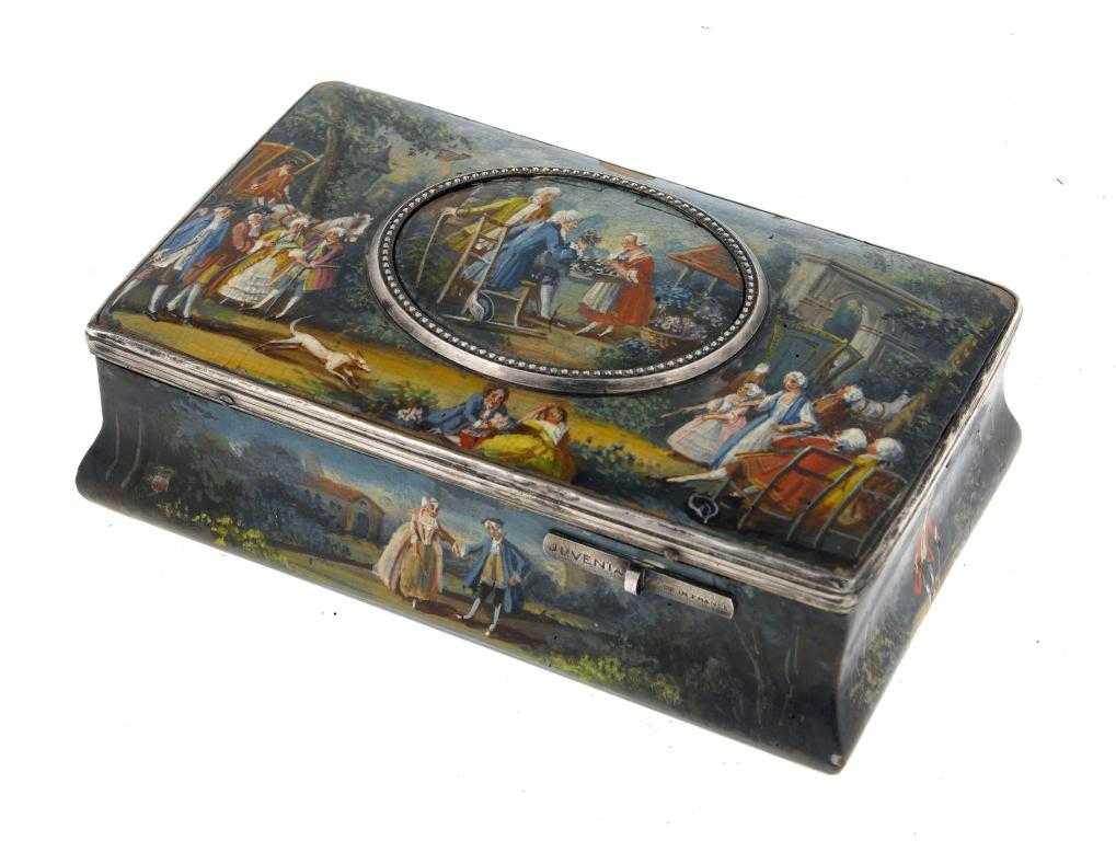 Appraisal: A FRENCH SILVER MOUNTED AND PAINTED WOOD SINGING BIRD BOX