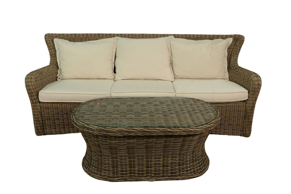 Appraisal: Kingsley Bate Two Piece Woven Sofa and Oval Coffee Table