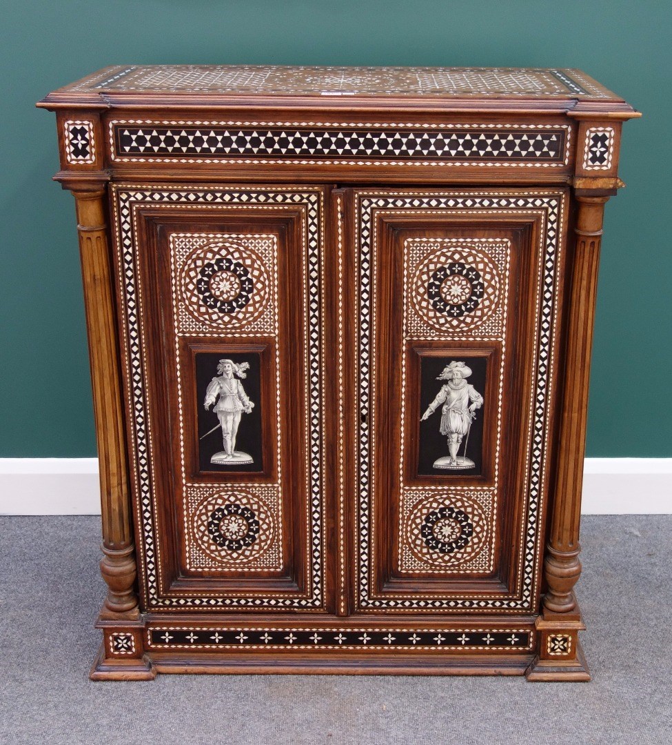 Appraisal: A th century Italian bone inlaid walnut side cabinet the