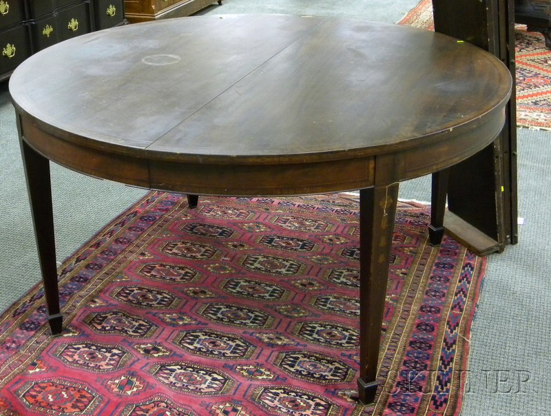 Appraisal: Regency-style Round Inlaid Mahogany and Mahogany Veneer Dining Table with