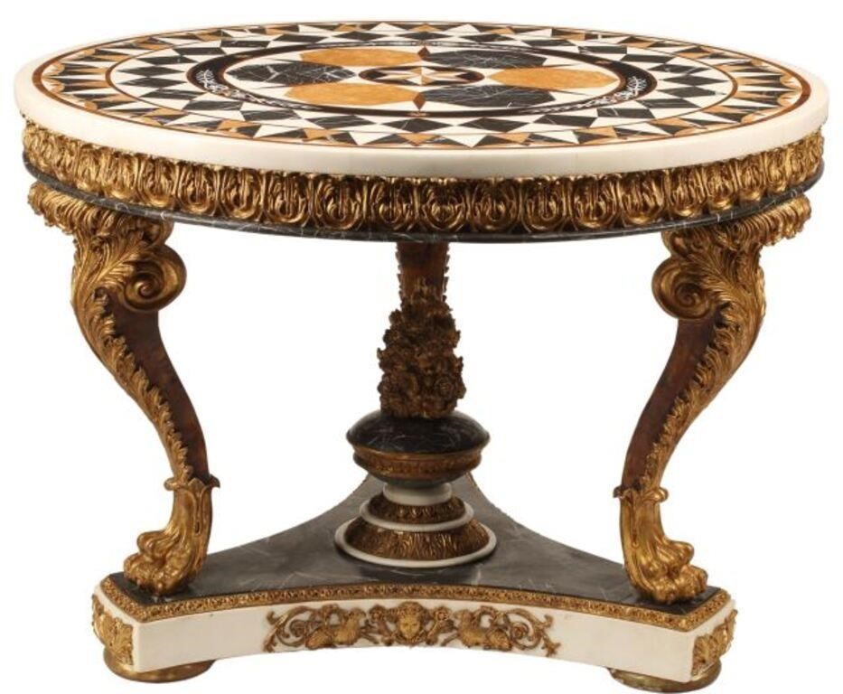 Appraisal: Parcel gilt center table with specimen marble top approx h