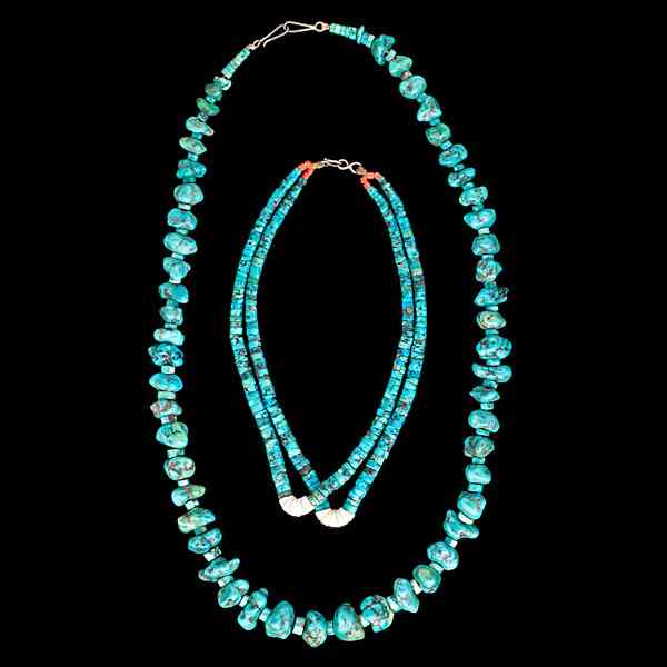 Appraisal: Santo Domingo Turquoise Nugget Necklace and Jaclas Collected by Virginia