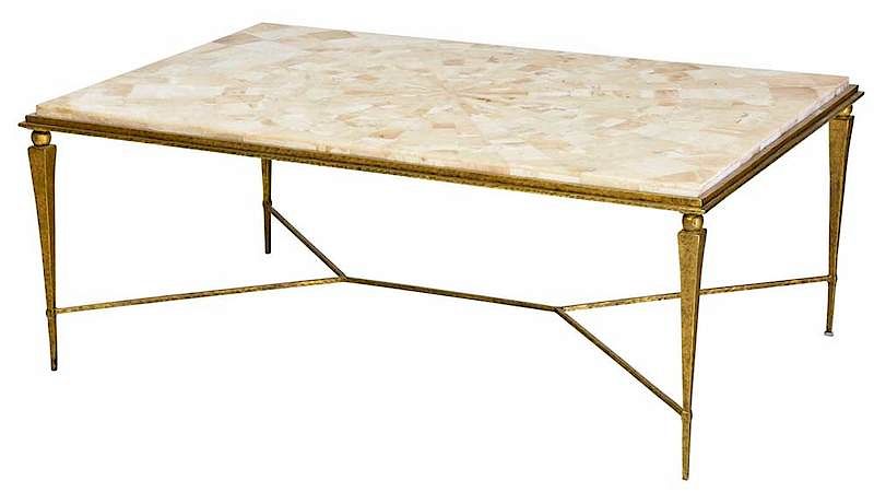 Appraisal: Italian Modern Gilt and Marble Veneer Table cocktail table with