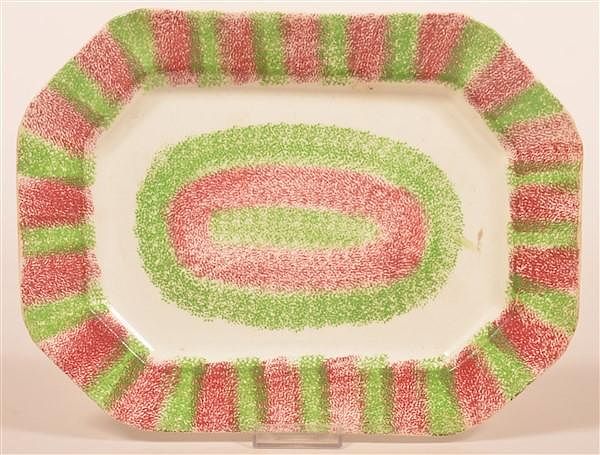 Appraisal: Red and Green Rainbow Spatter China Platter Red and Green