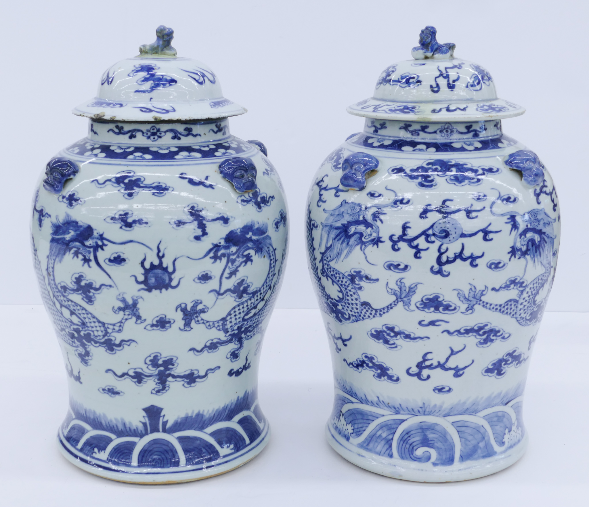 Appraisal: pc Chinese Qing Blue and White Dragon Jars ''x ''