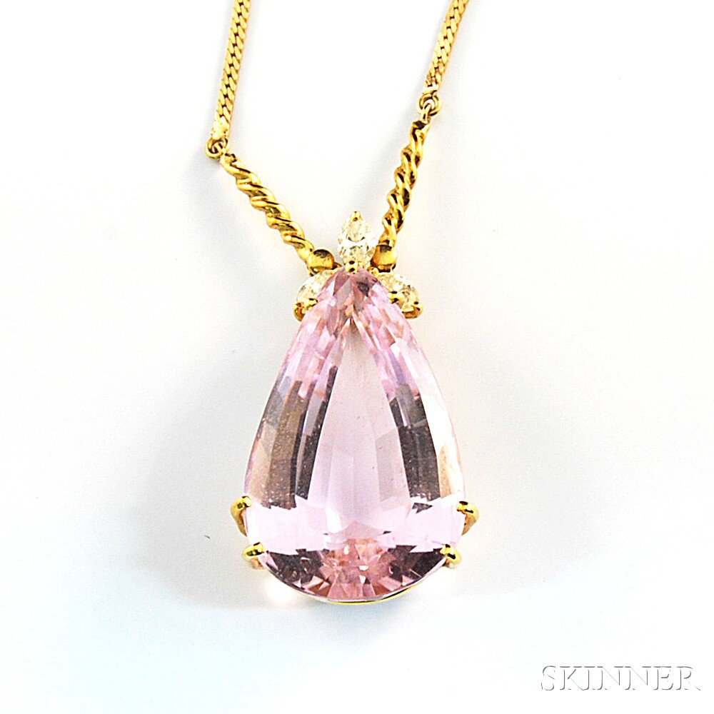 Appraisal: Kunzite Pendant the large pale pink teardrop-shaped stone measuring x