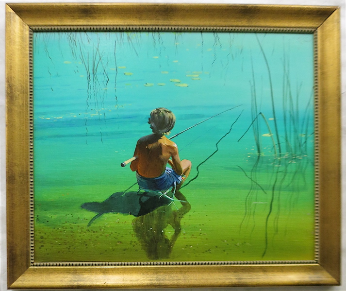 Appraisal: JOHN HOSKINS OIL ON BOARD American st century Boy Fishing