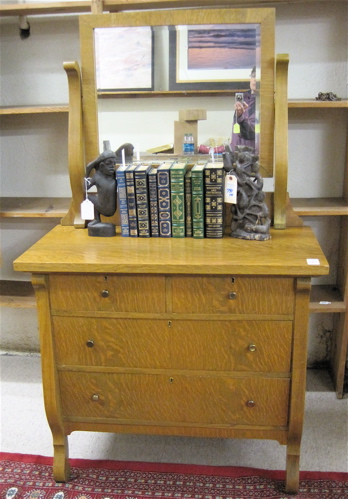 Appraisal: OAK DRESSER WITH TILT MIRROR Empire Revival style American c