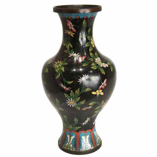 Appraisal: A Chinese Black Cloisonn Enamel Vase th century of baluster