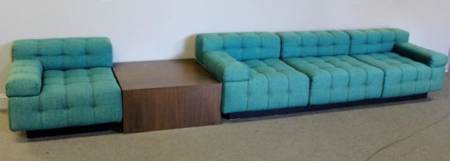 Appraisal: Midcentury Harvey Probber Green Tufted Sectional Sofa Includes a three