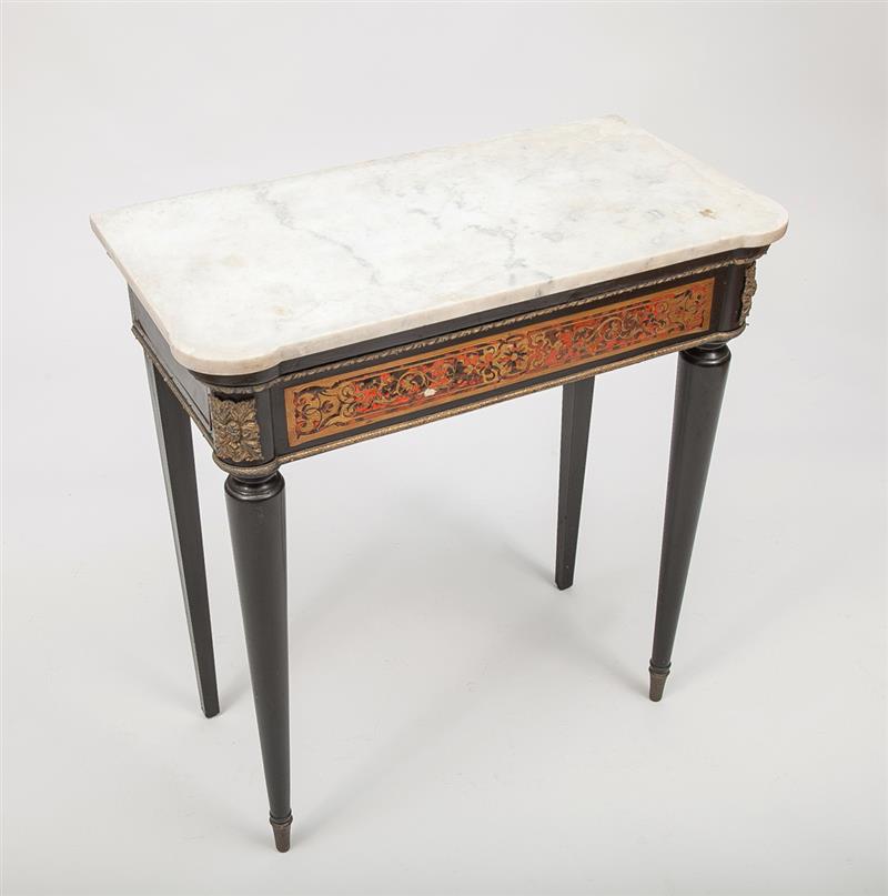 Appraisal: Napoleon III Gilt-Metal-Mounted Boulle Marquetry Console Table With white marble