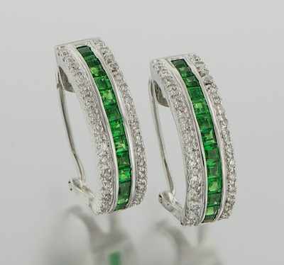 Appraisal: A Pair of Green Garnet and Diamond Earrings k white