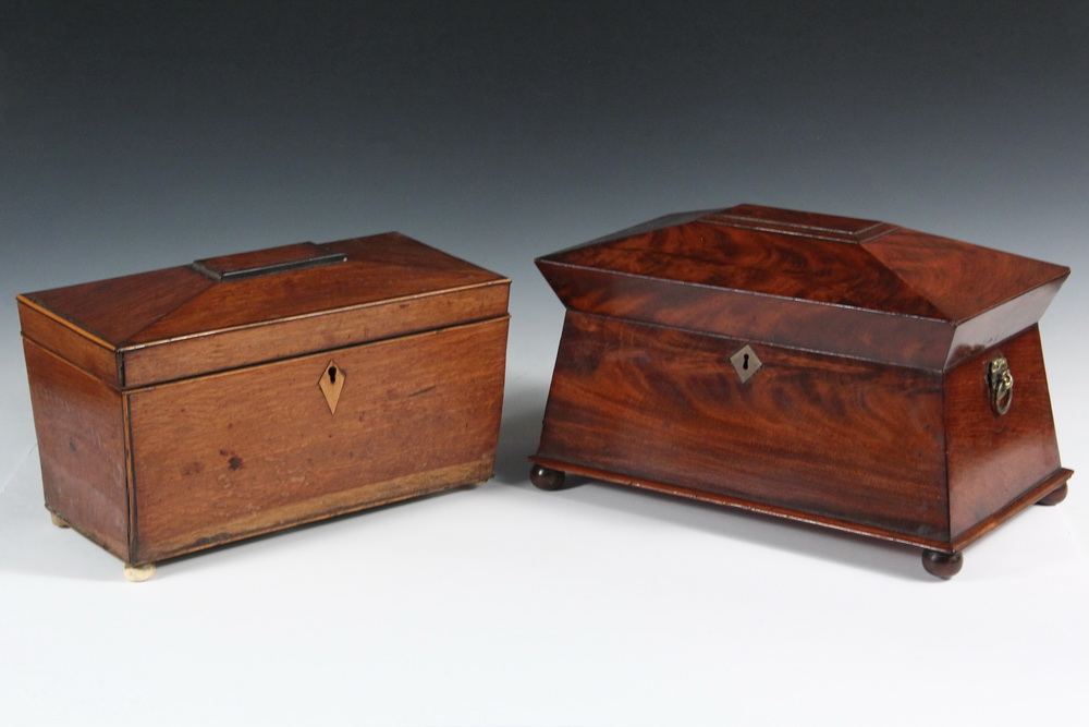 Appraisal: ENGLISH TEA CADDIES - Both Early th c Mahogany including