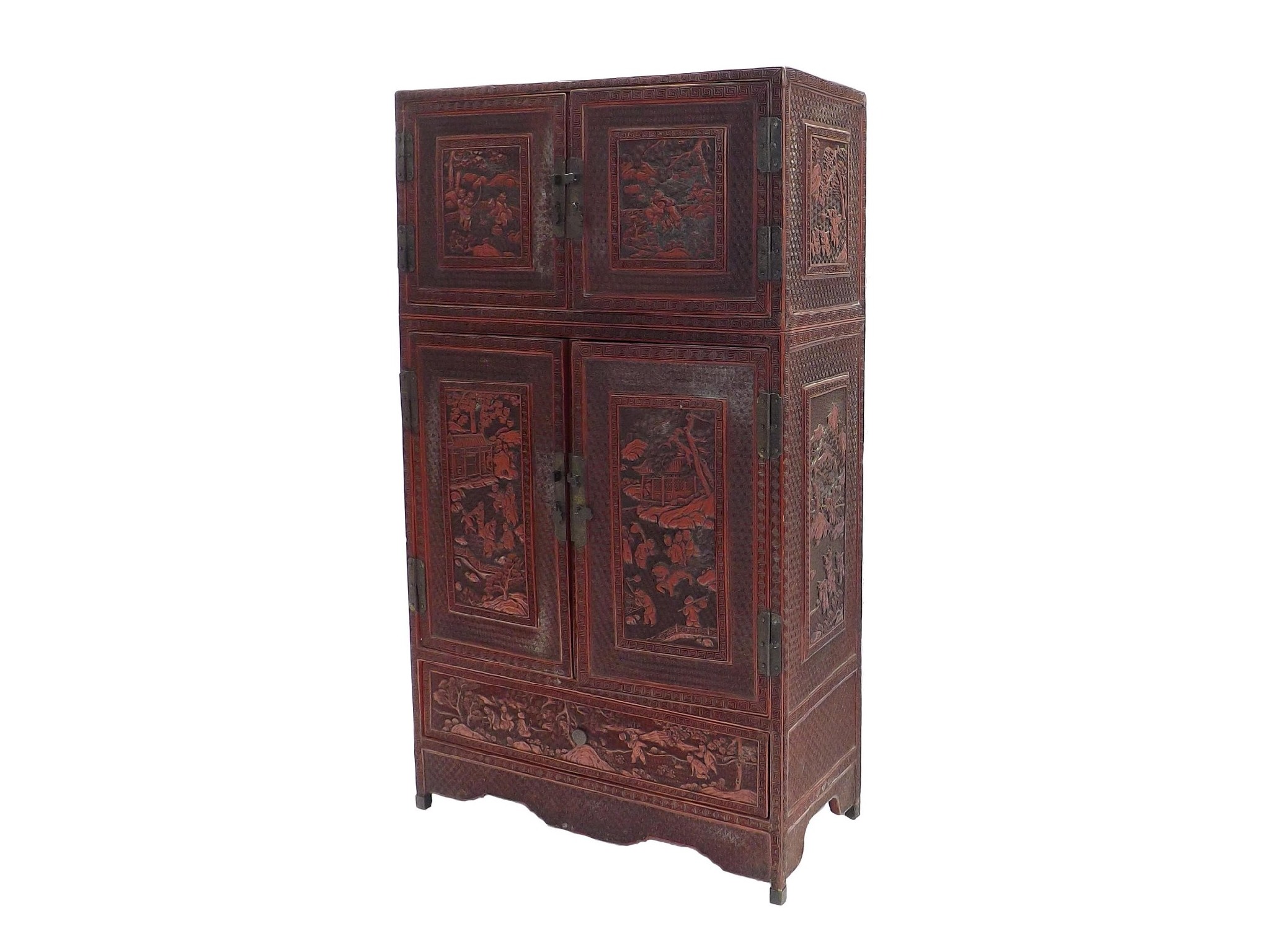 Appraisal: Good Chinese Cinnabar red lacquer table cabinet fitted with two