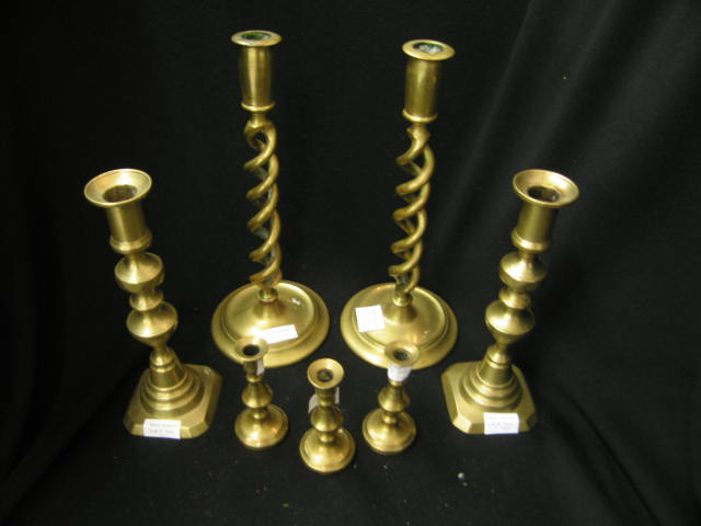 Appraisal: Victorian Brass Candlesticks open twist pair beehive pair and set