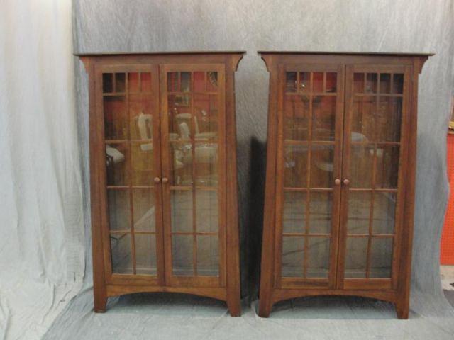 Appraisal: Pair of Mission Style Door Lighted Bookcases From a Long