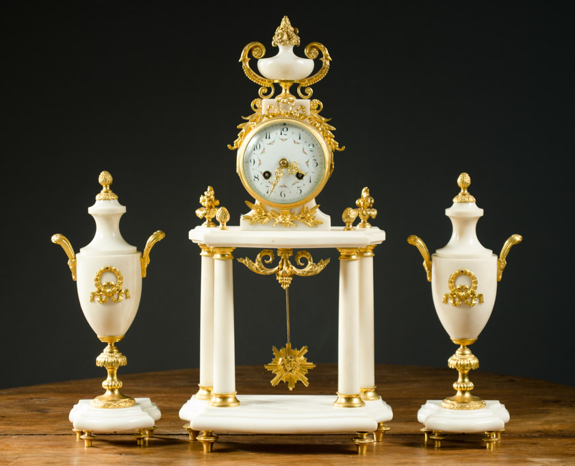 Appraisal: THREE-PIECE FRENCH CLOCK SET Japy Freres Cie Grande Med d'Honneur