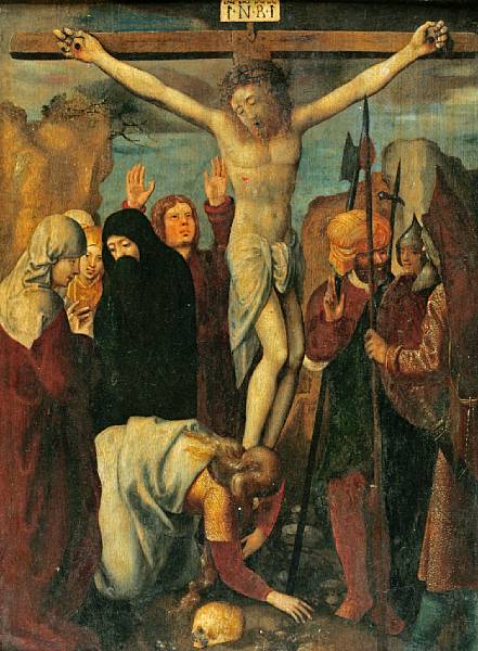 Appraisal: German School th Century The Crucifixion oil on oak panel