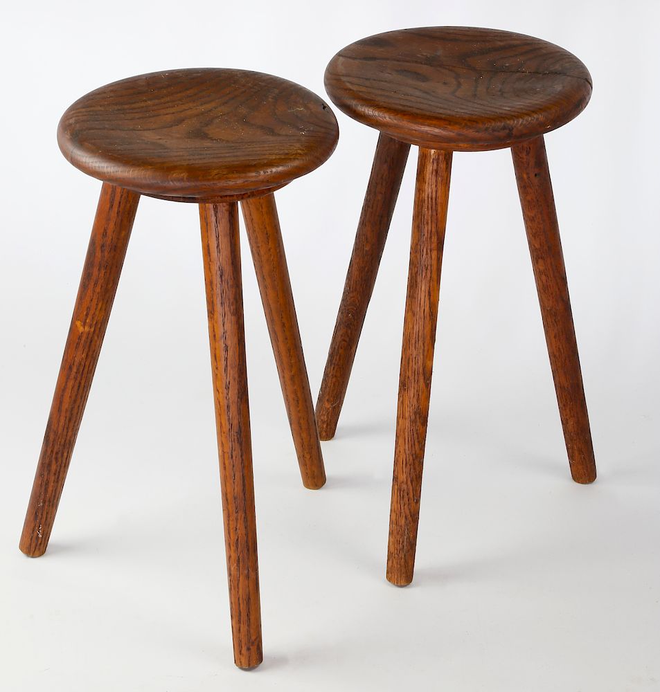 Appraisal: Pair of th Century English Elm Stools Exclusive on Bidsquare