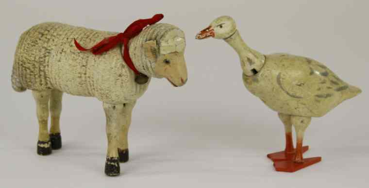 Appraisal: SCHOENHUT ANIMALS Wood jointed animal grouping includes glass eyed lamb