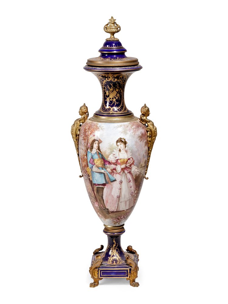 Appraisal: A Sevres Style Gilt Metal Mounted Porcelain Covered Urn A