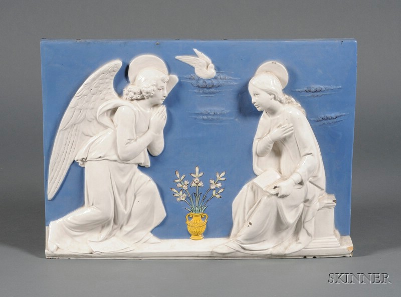 Appraisal: Della Robbia Style Faience Plaque of The Annunciation early th