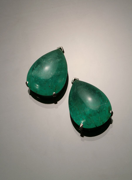 Appraisal: Pair of Platinum and Emerald Pendants Each set with one