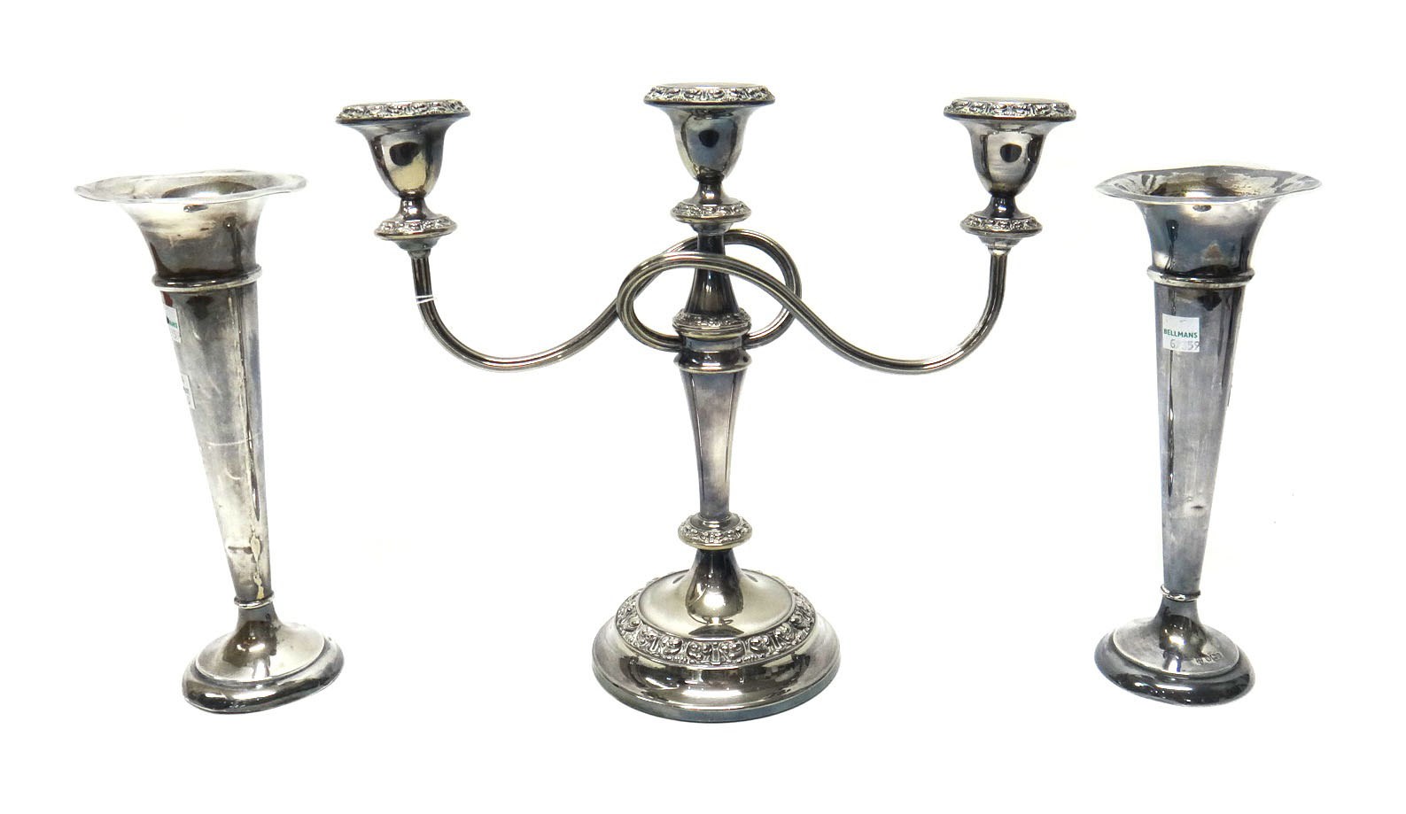 Appraisal: A pair of silver trumpet shaped vases with loaded circular