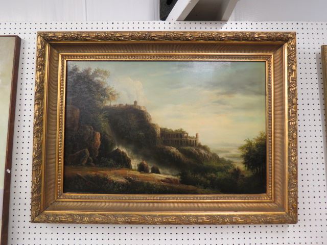 Appraisal: Torrery oil th Century landscapewith castle ruins on canvas image