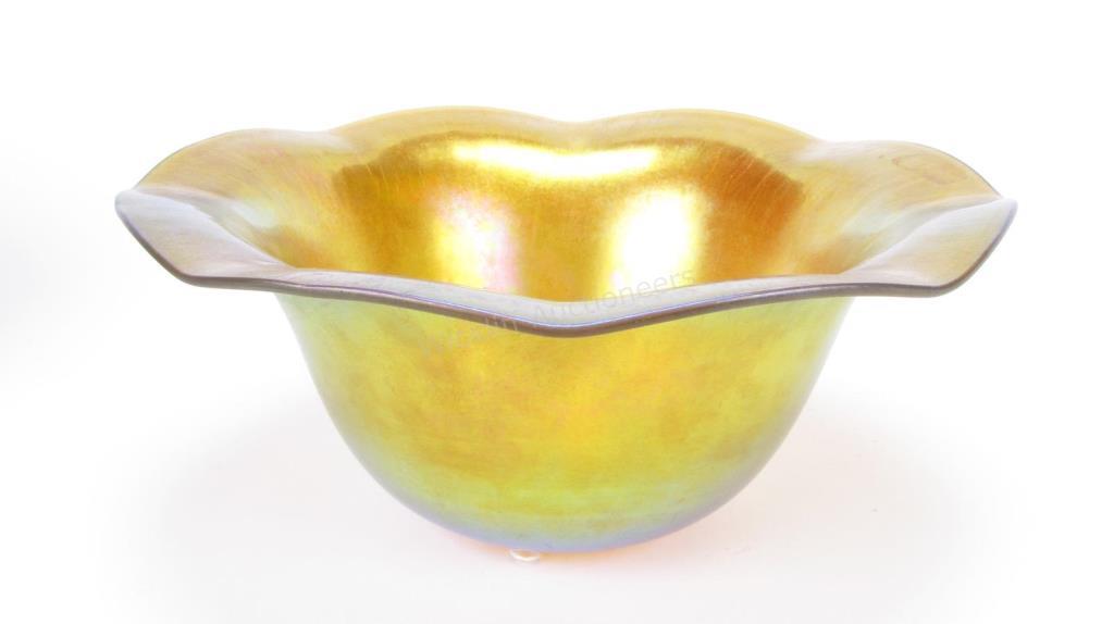 Appraisal: Aurene Art Glass Punch Bowl iridescent gold glass punch bowl