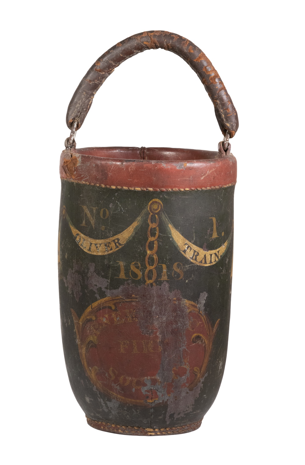 Appraisal: PAINTED LEATHER FIRE BUCKET DATED th c Fire Society Bucket