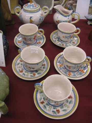 Appraisal: pcs Quimper French Pottery cups saucers creamer sugar all with