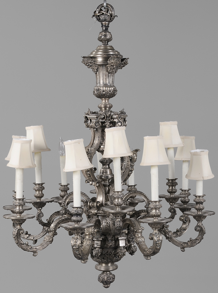 Appraisal: Fine Louis XIV Style Silvered Bronze Chandelier French late- th