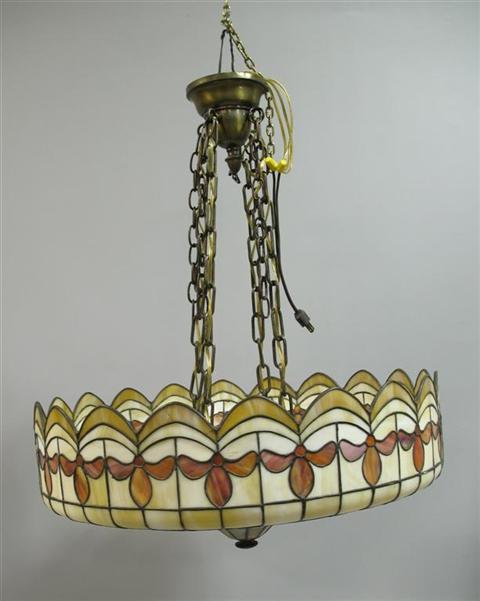 Appraisal: TIFFANY STYLE LEADED STAINED GLASS CHANDELIER Inverted dome