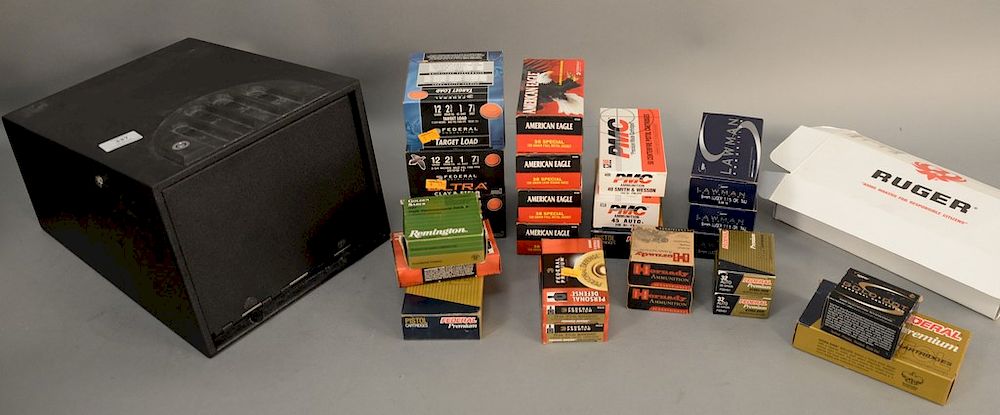 Appraisal: Group of ammo and a handgun safe Group of ammo