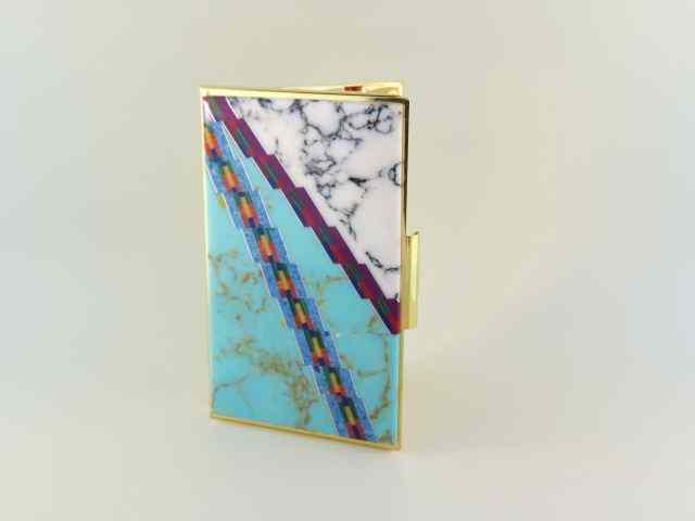 Appraisal: Indian Card Case inlaid turquoise quartz other stones gold finish