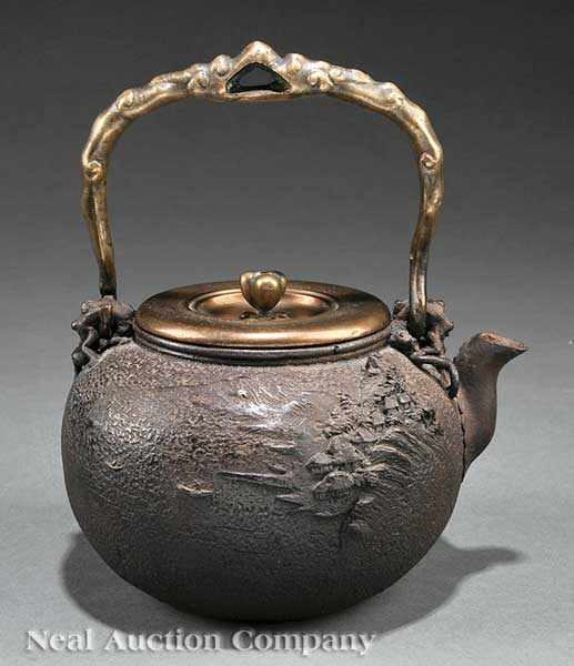 Appraisal: A Japanese Iron Teapot probably Meiji Period - globular body