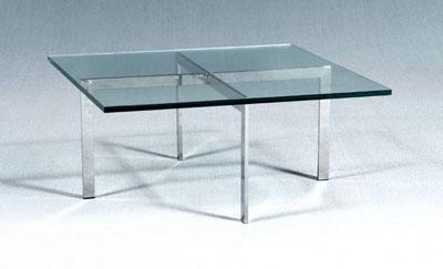 Appraisal: Chrome and glass Barcelona table chromed X-form base with very