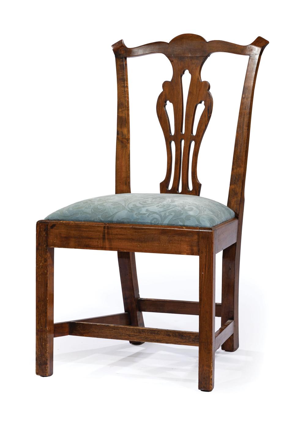 Appraisal: Antique Chippendale-Style Walnut Side Chair pierced splat square legs stretchers