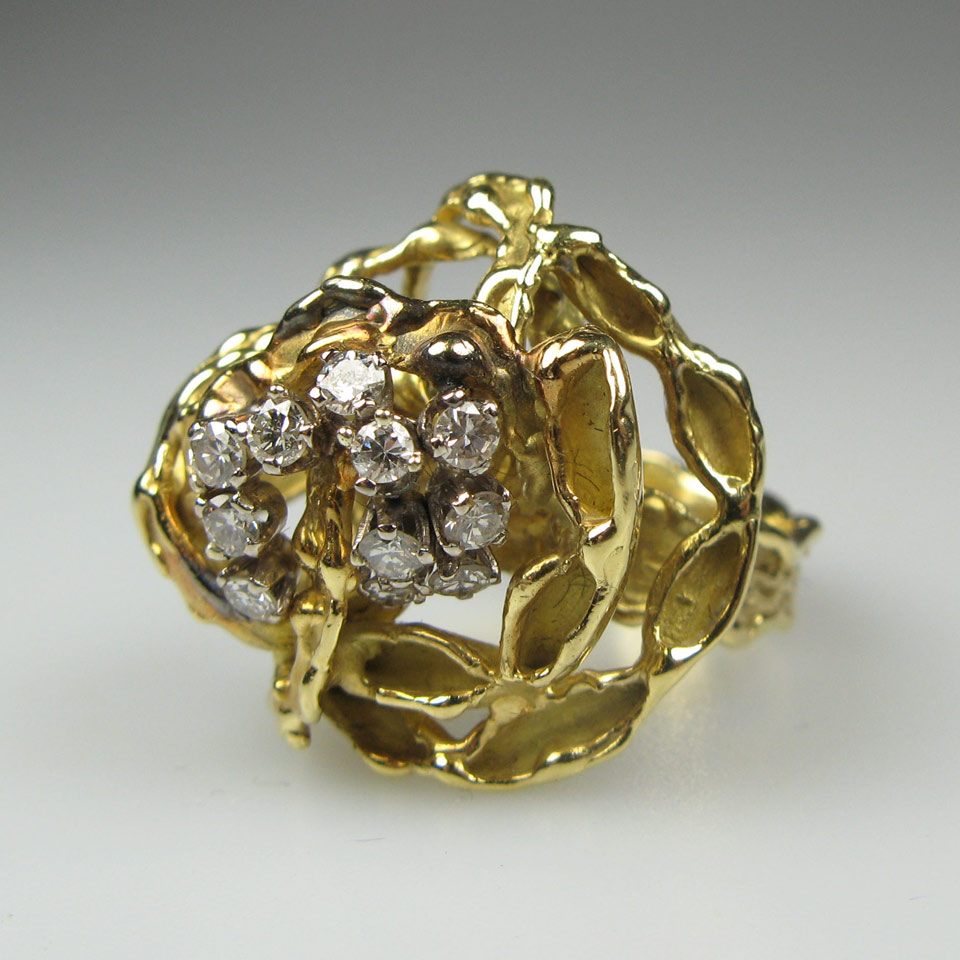 Appraisal: k Yellow Gold Abstract Ring set with brilliant and Swiss