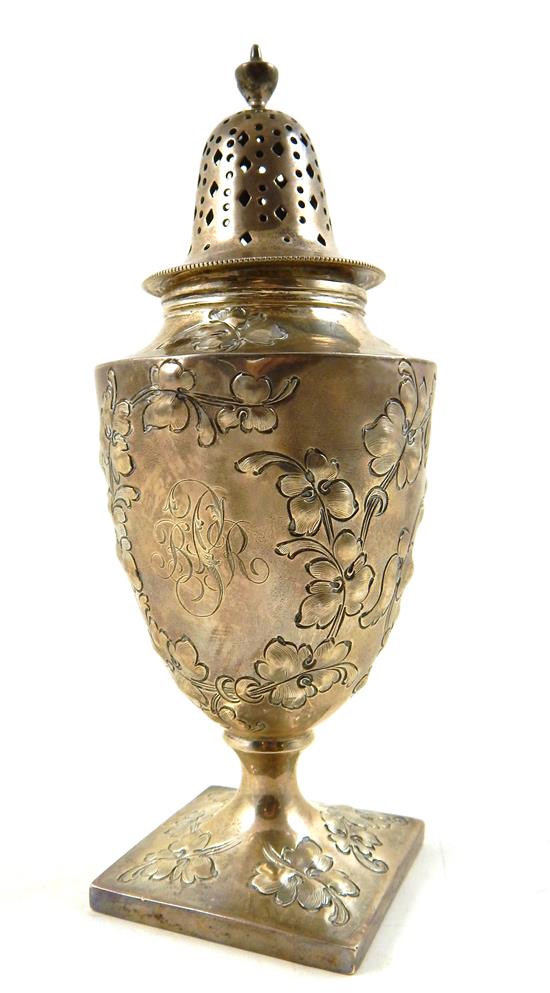 Appraisal: SILVER Davis Galt sterling silver footed sugar shaker floral repousse