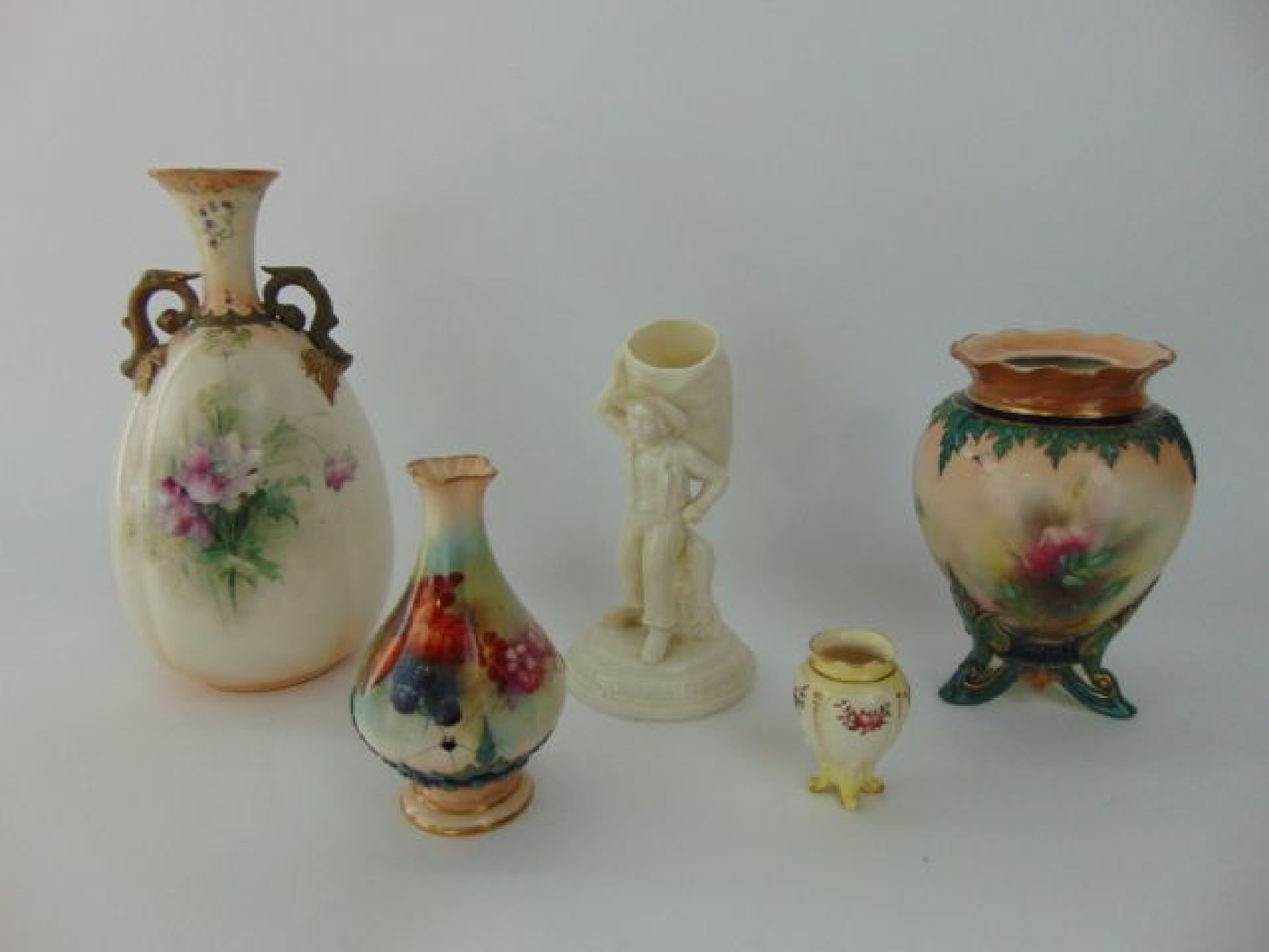 Appraisal: Four Hadley Worcester vases comprising an example with painted pink