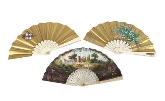 Appraisal: Sale Lot A Set of Three Continental Painted Fans th