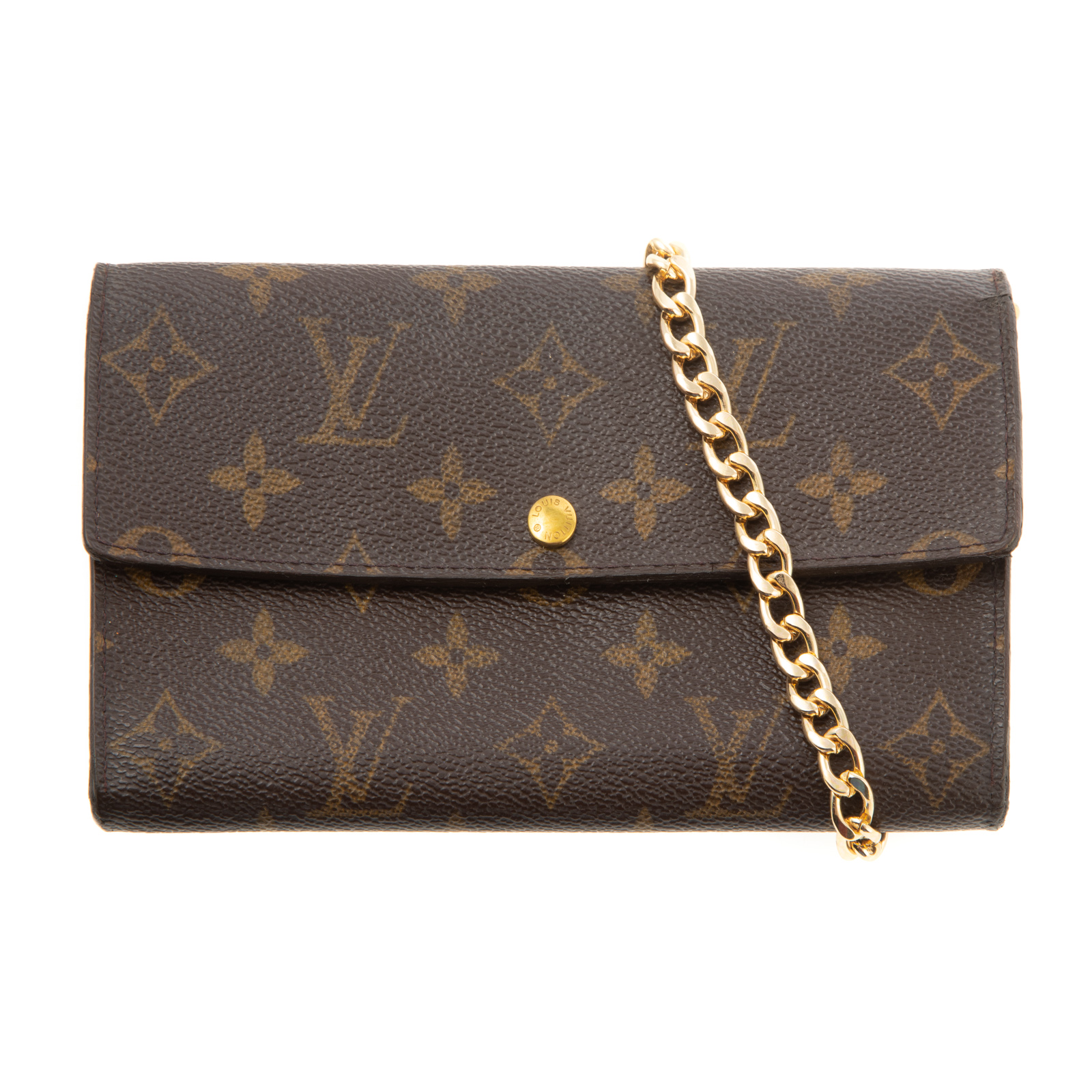 Appraisal: A LOUIS VUITTON SARAH WALLET ON CHAIN A brown and